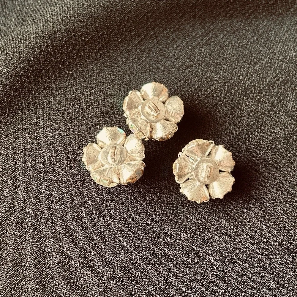 VTG Iridescent Rhinestone Buttons Set of 3 Wedding Formal Costume Sparkle